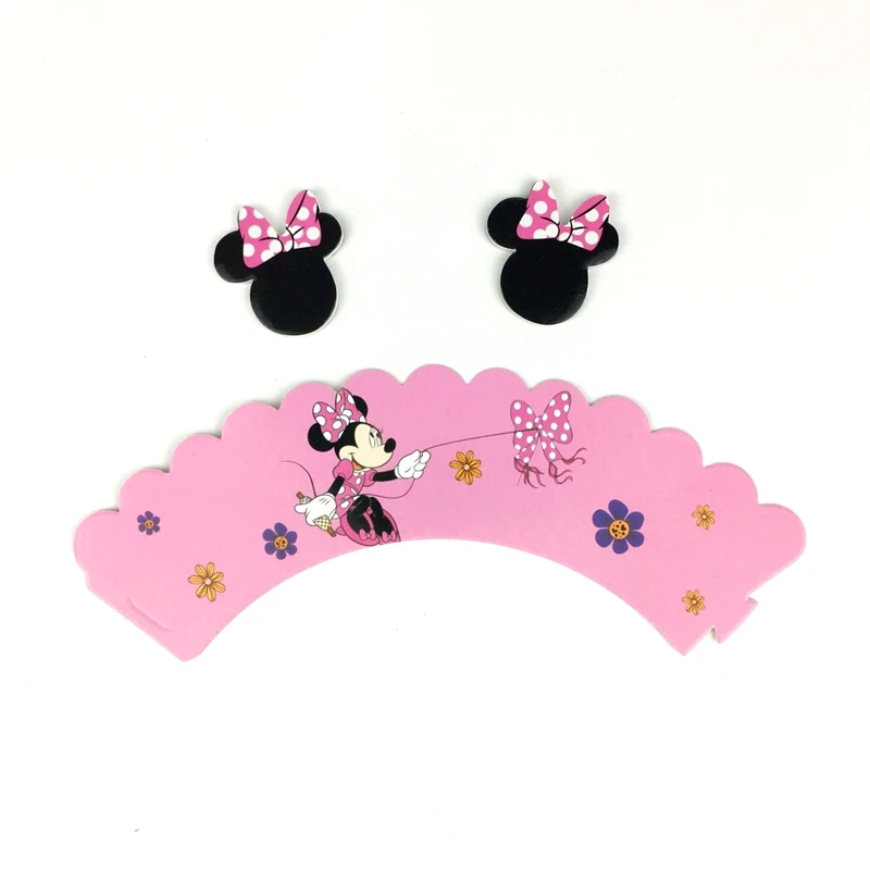 24pcs Baby Shower Kids Favors Minnie Mickey Mouse Decoration Cake Cupcake Paper Wrappers Toppers Happy Birthday Party Supplies