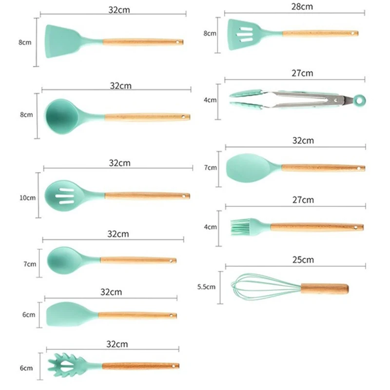 Силиконовая кухонная утварь, набор кухонной посуды, натуральная Акация, деревянный кухонный шпатель, набор кухонной силиконовой посуды, инструменты