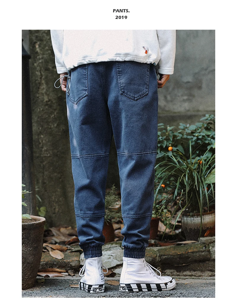 Fashion Streetwear Men Jeans Loose Fit Spliced Designer Denim Cargo Pants Harem Jeans Men Japanese Style Hip Hop Joggers Jeans