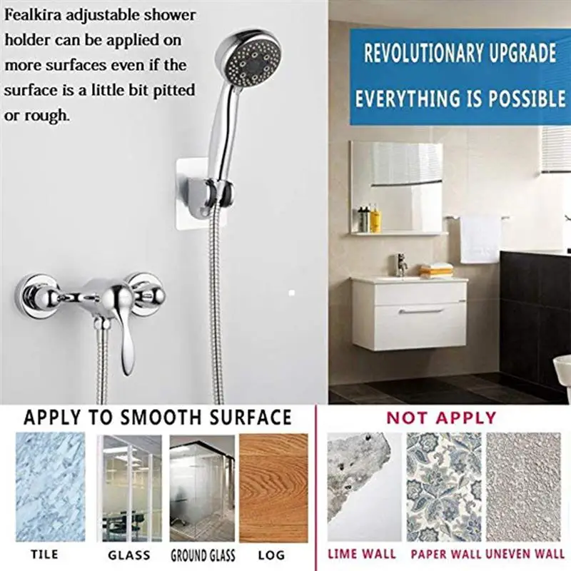 Soporte ajustable de 7 engranajes para cabezal de ducha a presión sin perforación, soporte para ducha de baño montado en la pared