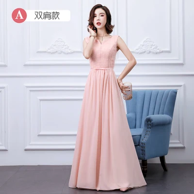 Розовое платье подружки невесты длинное шифоновое Vestido Largo Sirena элегантное платье для женщин для свадебной вечеринки красное черное сексуальное платье для сестры выпускного вечера - Цвет: A long pink