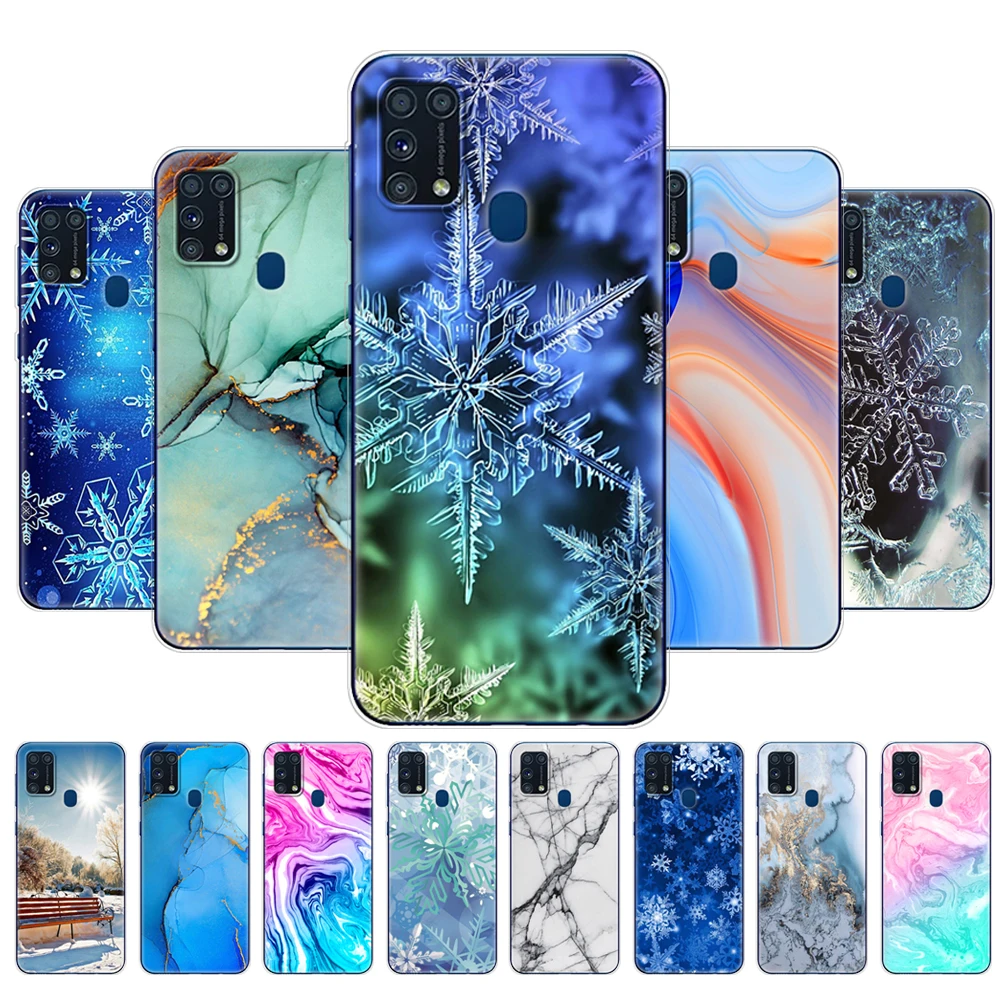 Per Samsung M31 Custodia Da 6.4 Pollici In Silicone Morbido Tpu Cover Per Samsung Galaxy M31 Sm-M315Fzbvser M315 Coque Snow Flake Winter Christmas