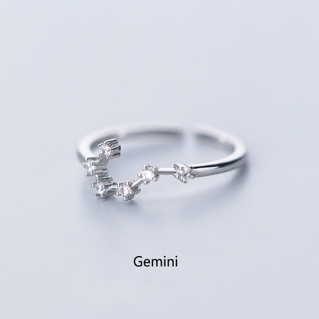 Elegant Zodiac Sign Finger Rings for Women Silver Color Adjustable CZ Zircon Ring 12 Constellation Jewelry Birthday Gift