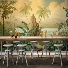 Papel pintado 3D personalizado pared artística Mural estilo europeo Retro pintura al óleo de paisaje Tropical bosque plátano cocotero papel pintado