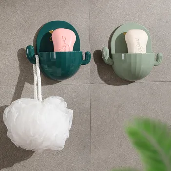 

Cactus Wall Mounted Self Adhesive Soap Dishes Soap Sponge Dish No Drilling Storage Box Rack Shelf Drain Bathroom Soap Holder