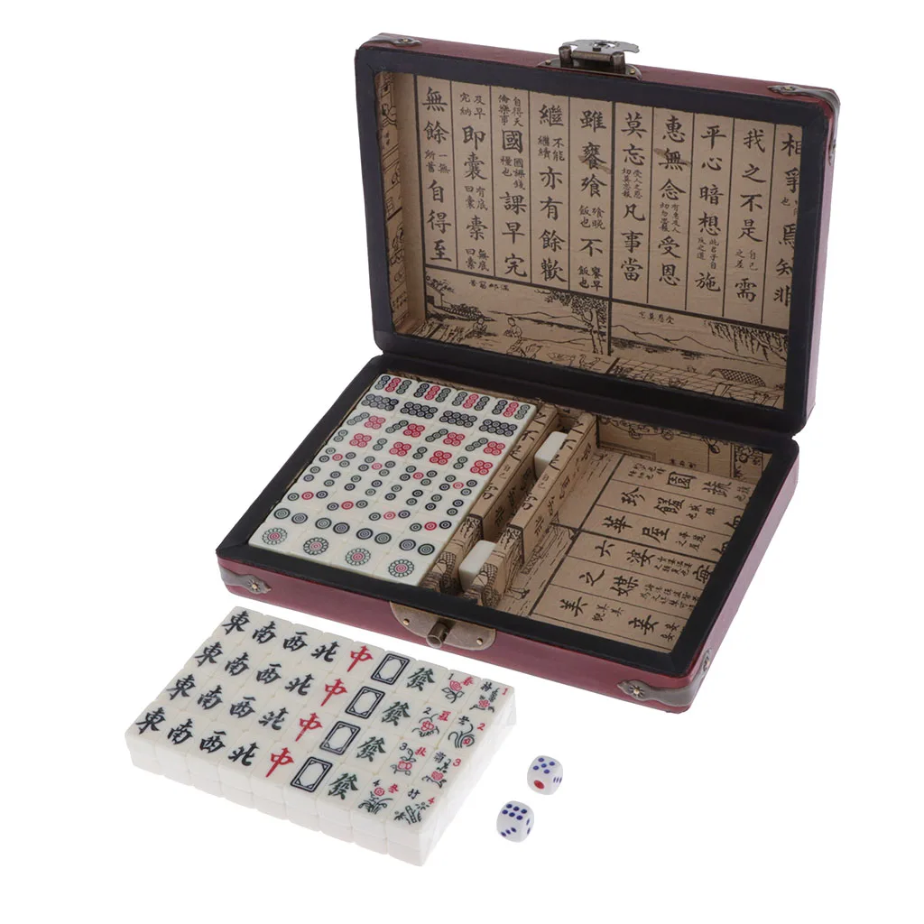 Chinese Travel Mahjong Set with Case, Mini Mah Jongg for Family Fun Compact Size