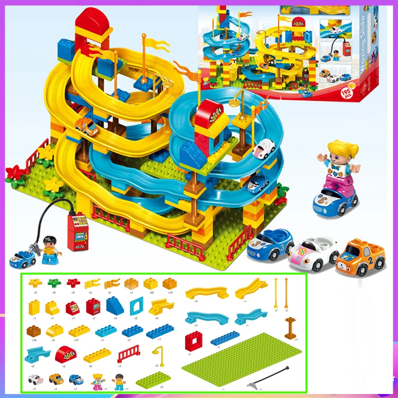 

195pcs City Marble Race Run Funnel Slide Building Blocks Duploed Large Bricks Early Education Toys for Children Constructor