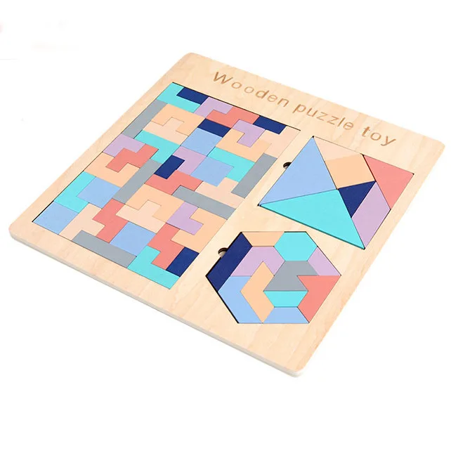 Tetris/Jigsaw/T Puzzle Деревянные игрушки для детей развивающие Пазлы Детские Обучающие Классические игрушки подарок для детей - Цвет: розовато-Серый