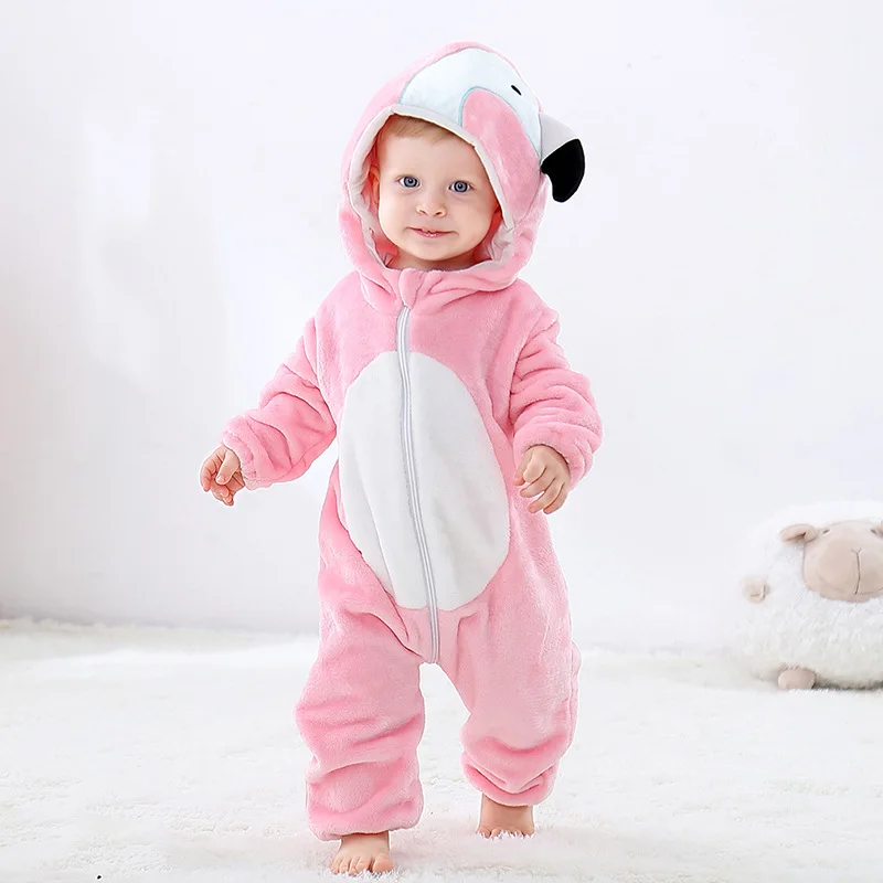 Комбинезон для новорожденных мальчиков и девочек; комбинезон; одежда для малышей; детская пижама; зимняя одежда для малышей; ползунки Пингвин; костюм для малышей - Color: Pink flamingo