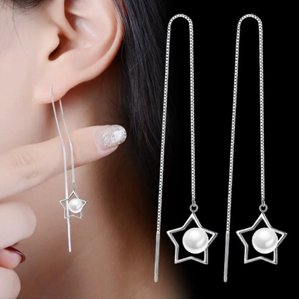 

NEHZY 925 sterling silver new woman jewelry Fashion Earrings High Quality Round Imitation pearls Retro Pentagram Long Tassel