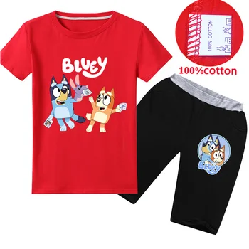 

Summer New Baby Girl Child Short Sleeve Cartoon bingo bluey Top + Shorts Two Piece Set Casual Fashion Sweet Clothes Cute College