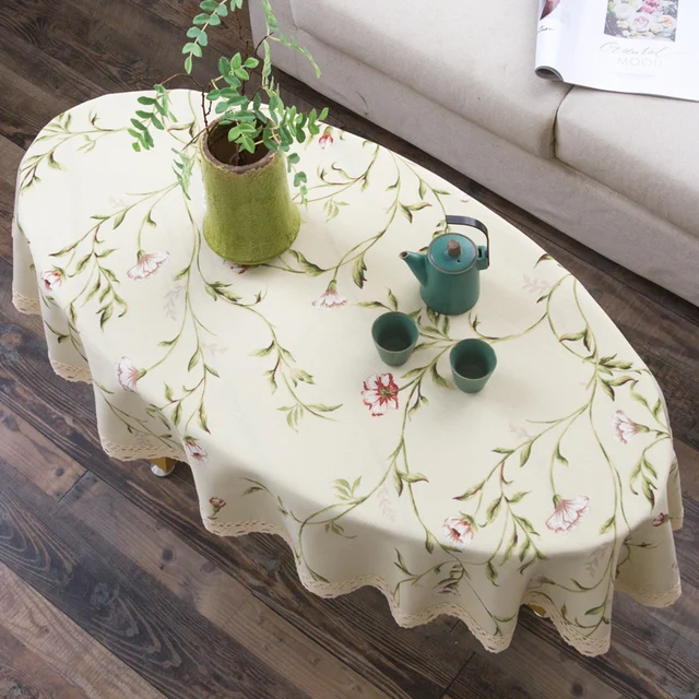 Oval Tea Table  American Fresh Small Broken Flower Tablecloth Cotton Linen New Year's Tablecloth  Coffee Table for Living Room C