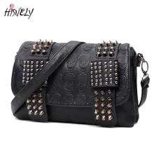 Новое поступление, модная черная женская кожаная сумка-мессенджер, винтажные крутые сумки на плечо с заклепками, сумка через плечо, дизайнерская сумка через плечо