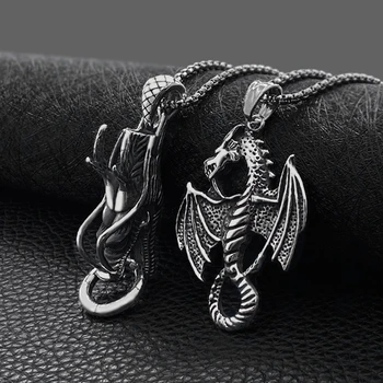 

Wholesale 60MM Stainless Steel Chain Necklaces Men Gifts Hand-polish Dragon Pendant Hip Hop Jewelry For Women Accessories Bijoux