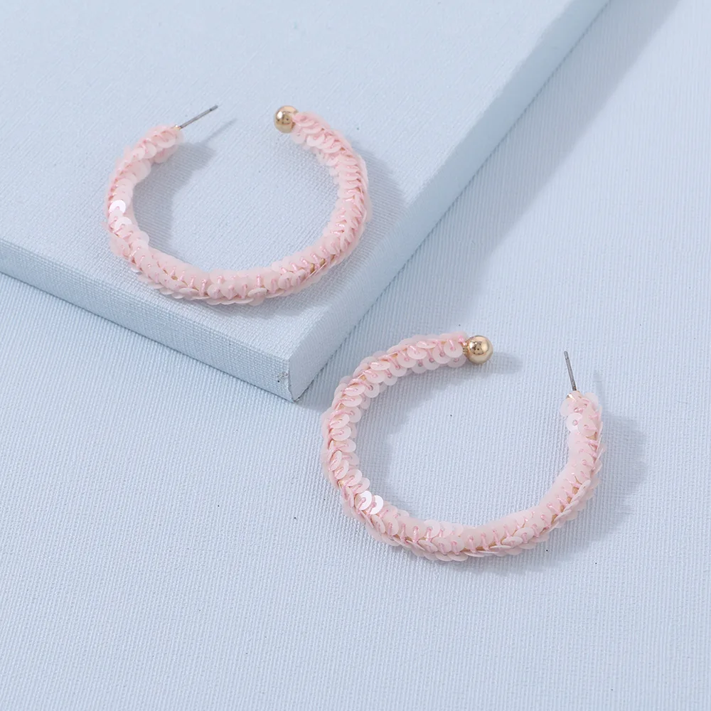 

ELEGANCE11 Acrylic Sequins Braided Loop Earrings Korea Winter Trendy Earrings Christmas Jewelry Gift for Girls