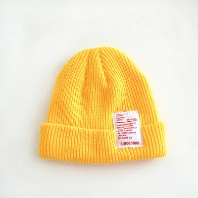 Новая детская однотонная шапка хип-хоп вязаная шапка детская теплая осенне-зимняя шерстяная шапка однотонные цветные наушники шапка черепки шапки - Цвет: Light Yellow