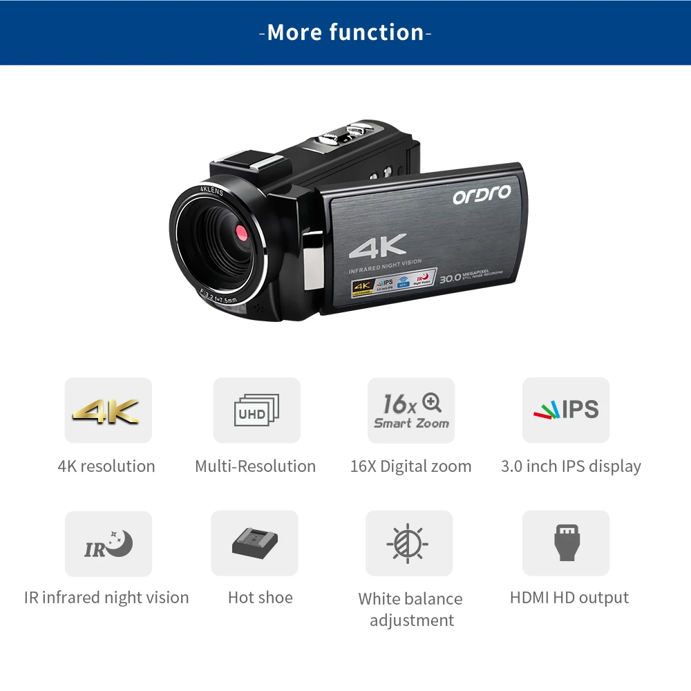 AE8 Digital Camcorder 4K Cameras Digital Video Camera Upgrade 3.0 IPS Full HD Camera IR Infrared Night Vision support Microphone