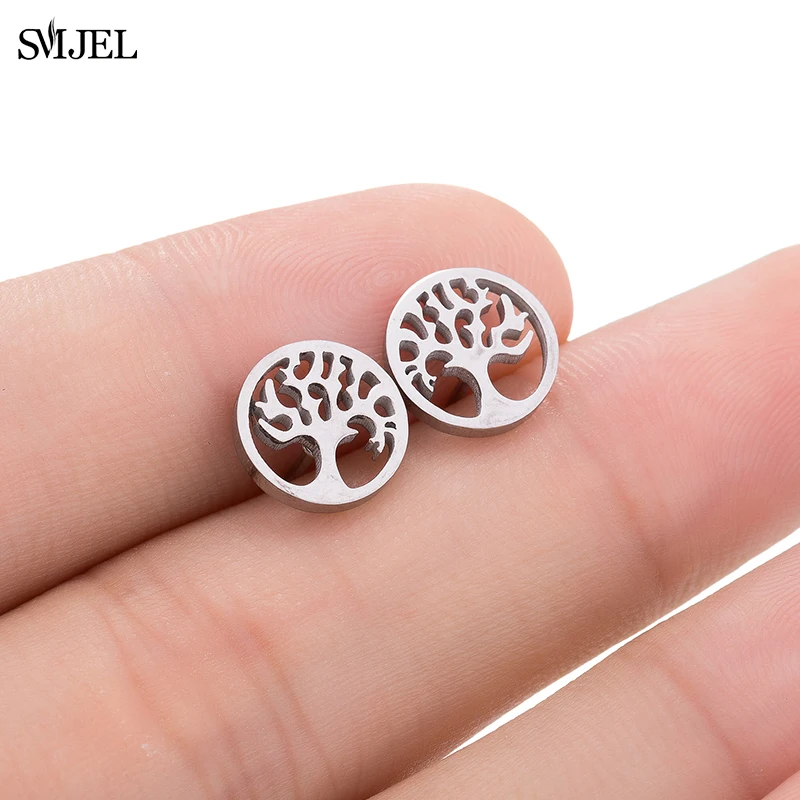 Modische Runde Baum des Lebens Ohrstecker für Damen, Böhmischer Baum-Pflanzen-Schmuck, Edelstahl-Ohrringe, Ohr-Accessoires, Bijoux – Detail 34