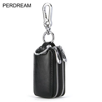 

Car key bag wish leather zipper Manufacturer double layer men's key bag waist hanging