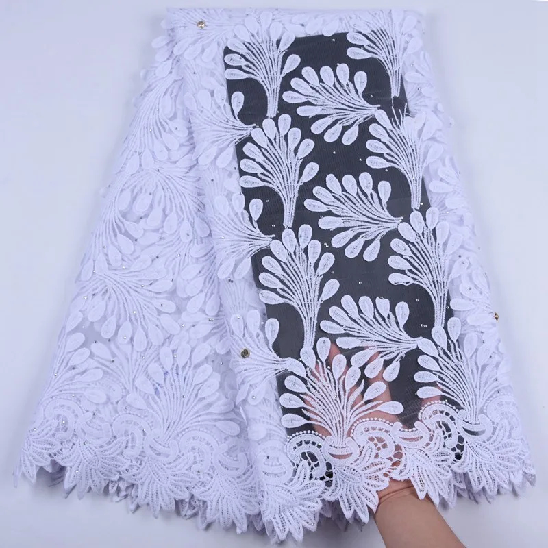 

2019 African Lace High Quality French Lace Fabric With Stones White Color African Lace Fabric For Nigerian Wedding Dresses S1704