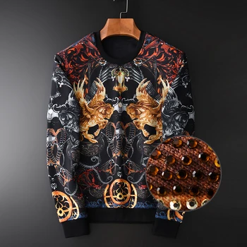 

NEW Allover Printed Men Sweatshirts Luxury 100% Cotton Diamond Round Collar Sweatshirt Male Plus Size 4xl Slim Fit Men Hoodie