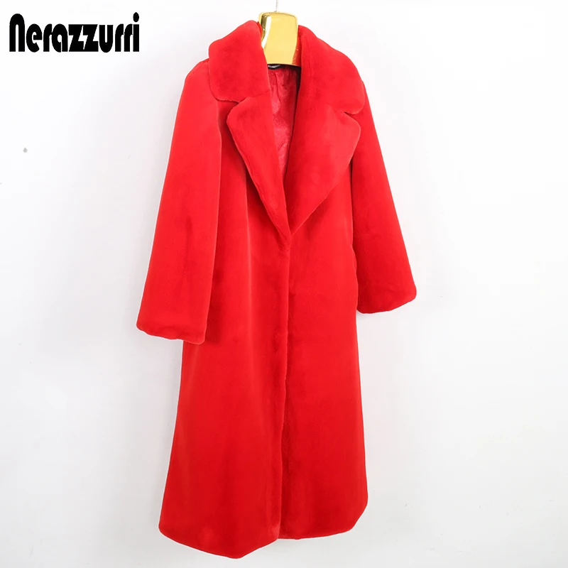 Nerazzurri Long winter faux fur coat women turn