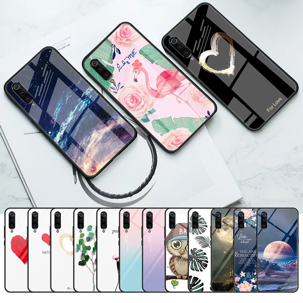 Tempered Glass Phone Case For Xiaomi Mi 8 A2 Lite 5X A1 6X 9 5 Plus Mi9 Redmi Note 7 6 Pro Pattern Hard Back Cover Coque |