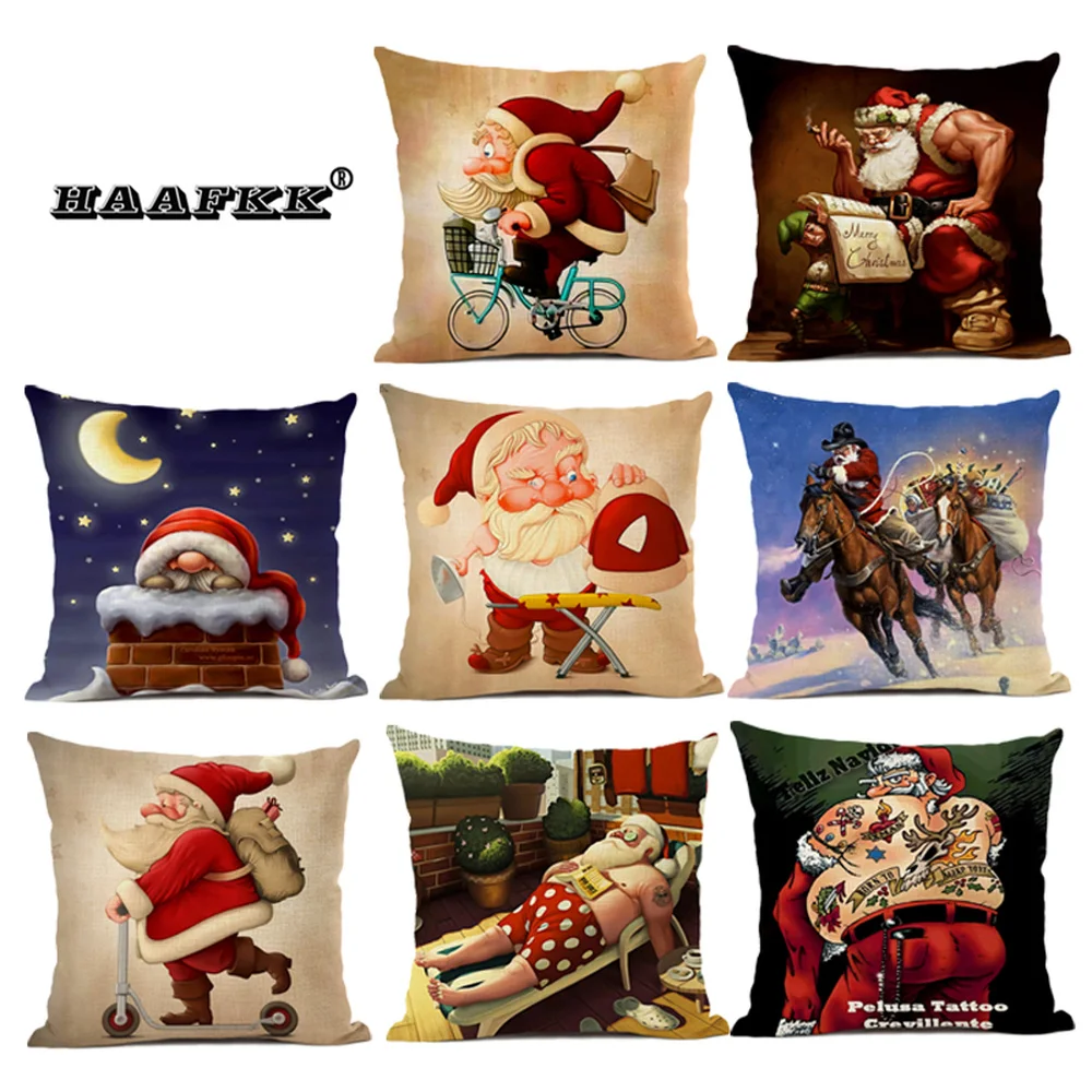 

God's birth tree gift with Deer Cartoon printed pillow covers Linen cotton decorative pillow covers home decor 45x45cm