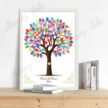 

Personalized Theme Name Date Fingerprint DIY Wedding Tree Guest Book Painting For Wedding Decoration Souvenir