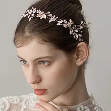 Золотые листья свадебный обруч со стразами богемный головной убор кристалл жемчуг волосы лоза цветок Halo свадебные аксессуары для волос для женщин