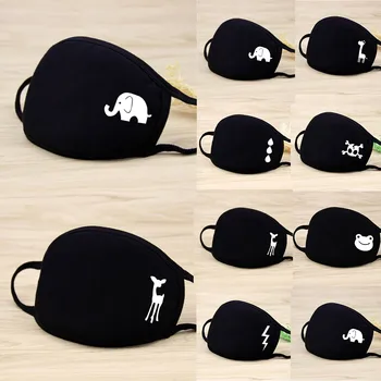 

Cute Print Black Cotton Thick Breathable Windproof Dust Protective Face Mouth Reusable Washable Cotton Cover Maschera Face Dust