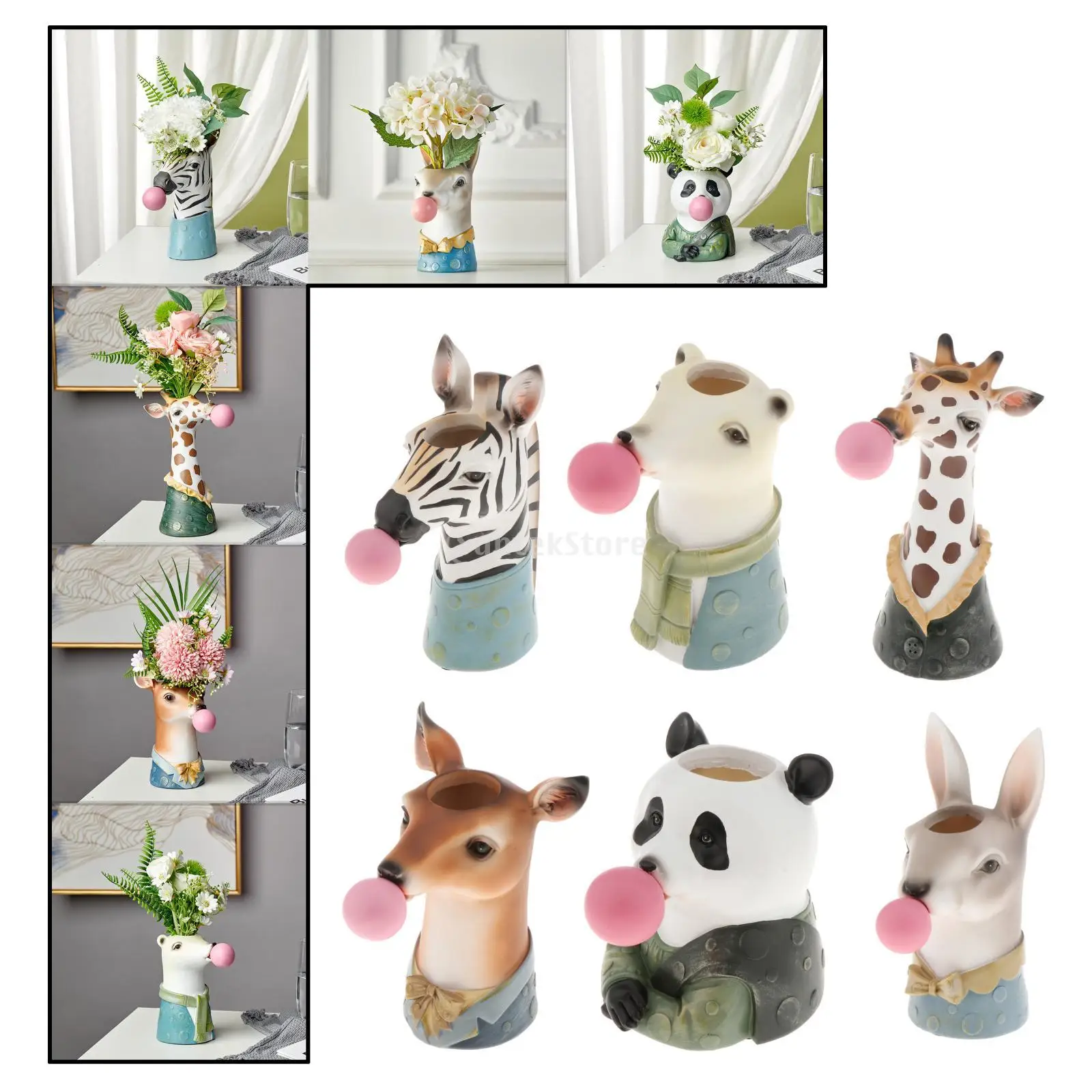 2-3pc Creative Resin Animal Vase Desktop Pot Office Bar decor Ornament Props