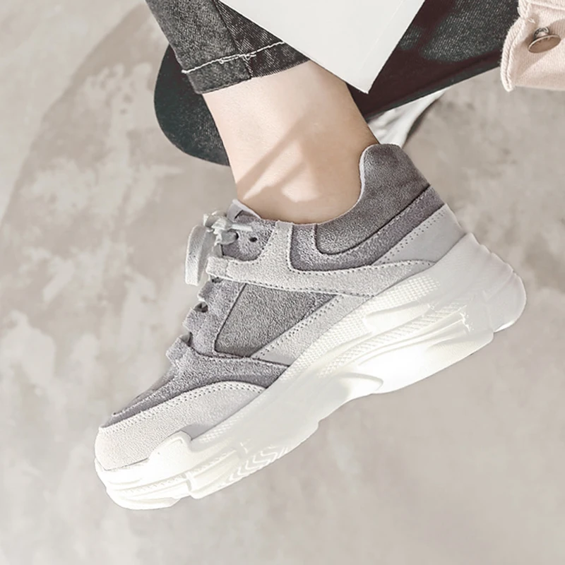 Женская прогулочная обувь, увеличивающие рост кроссовки Harajuku, амортизирующая платформа, дышащие волнистые корзины Femme