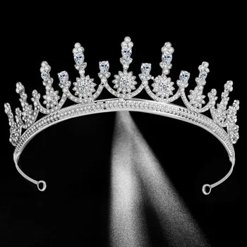 

Luxury Silver Color Crystal Flower Bridal Tiaras Cubic Zircon Crown Rhinestone Pageant Diadem Headband Wedding Hair Accessories