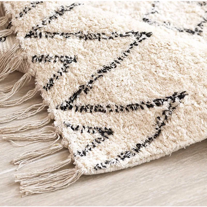 Ручной работы, марокканские ковры, ковер для гостиной, геометрический, полосатый, черный, белый, с кисточками, хлопковый Детский ковер, игровой коврик, Скандинавский дизайн