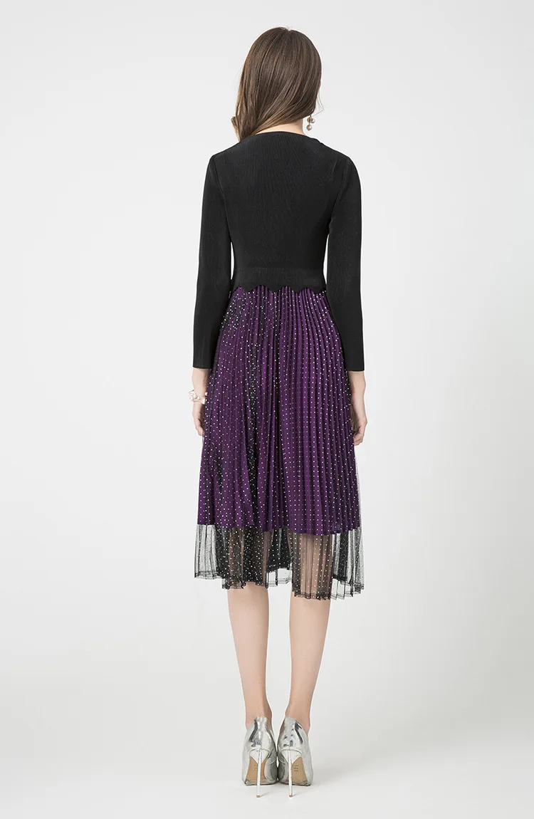 

MIYAKE Waist serrated gauze dot dress new autumn and winter dress pleated color mesh pleats dresses free shipping