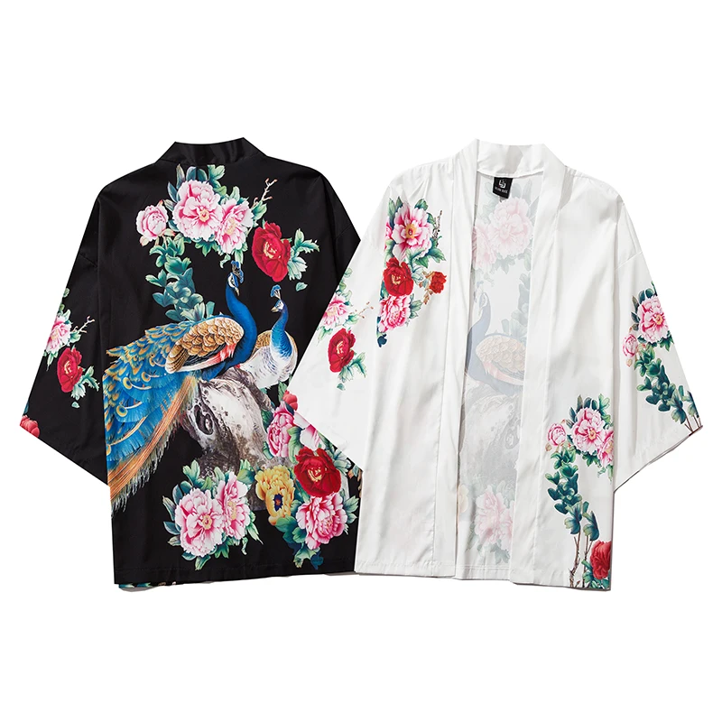 Harajuku Kimono Cosplay Japanese Chinese Style Street Fashion Male and Women Cardigan Blouse Top Haori Obi Asian Clothes