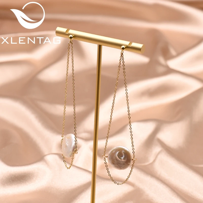 XlentAg 100% подлинные пресноводные белые жемчужные длинные висячие серьги для женщин девушек минималистичные