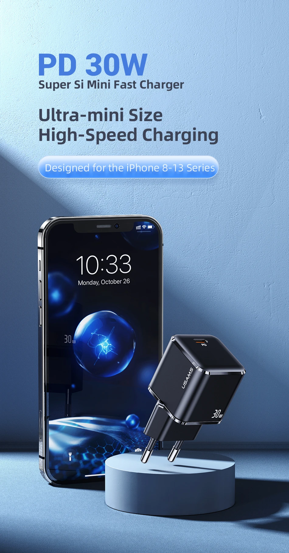 USAMS Super Si PD 30W Mini Fast Mobile Charging Adapter Mobile Phone Charger 42 Hc637dc5b033e4dbabddf1c213e829544m