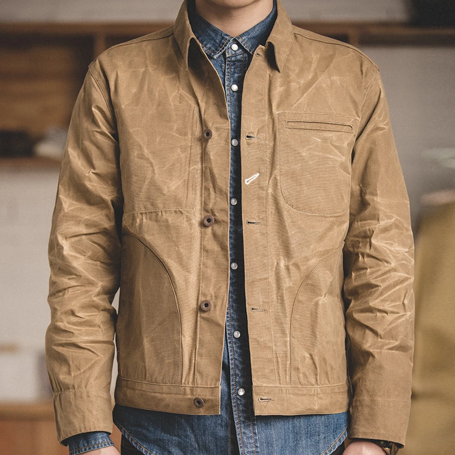  MADEN Men's Waxed Canvas Cotton Jacket Military Light Spring Work Jacket Khaki