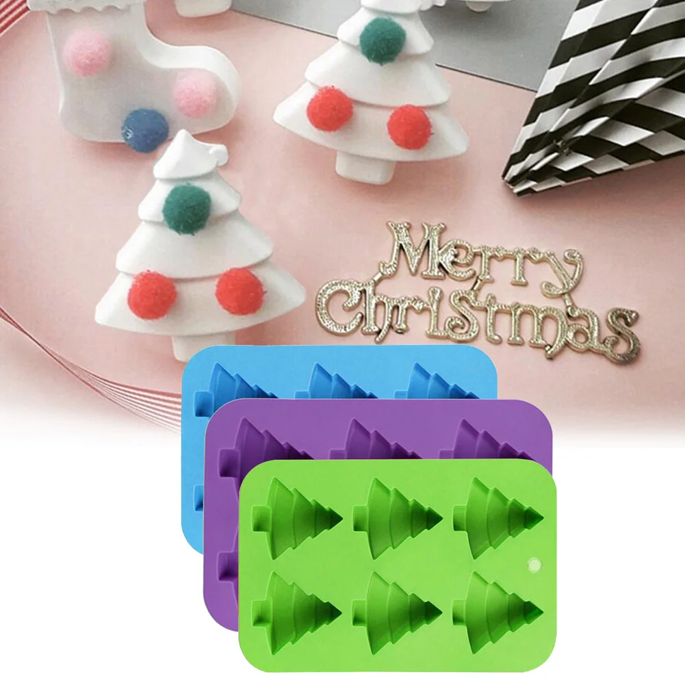 

Food Grade Silicone Baking Molds 6 Slots Christmas Trees Candy Chocolate Cake Making Non-stick Mold