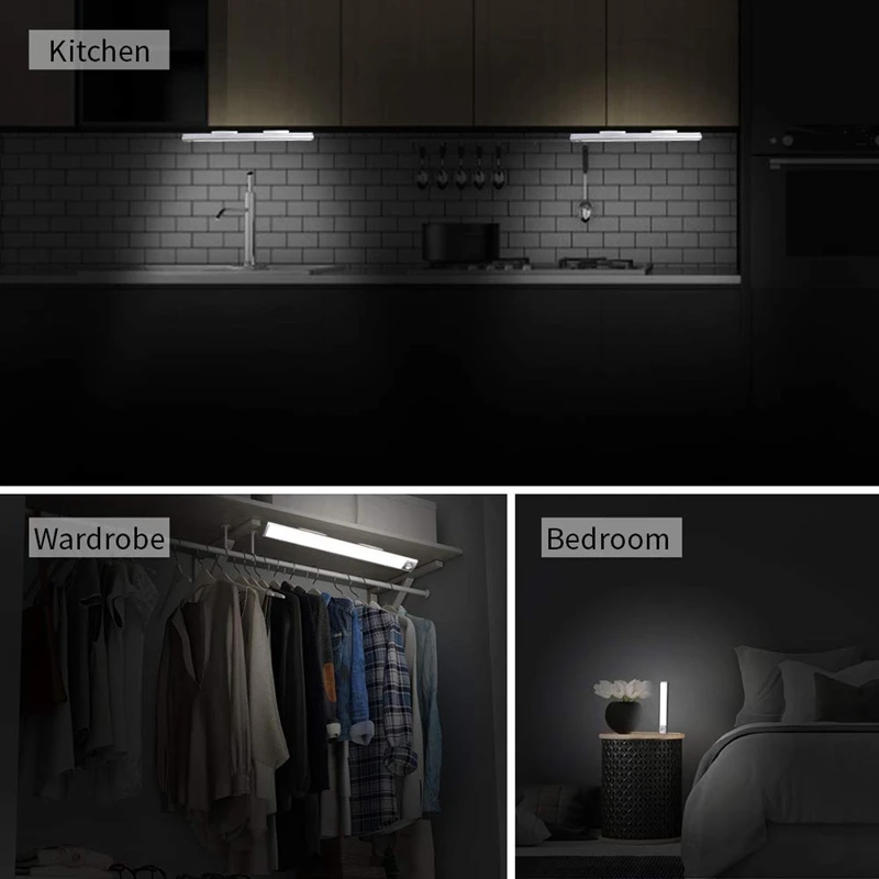 Top-LED Closet Light Under Cabinet Lighting Rechargeable Motion Sensor Under Counter Lighting, Wireless Night Light with for Cab