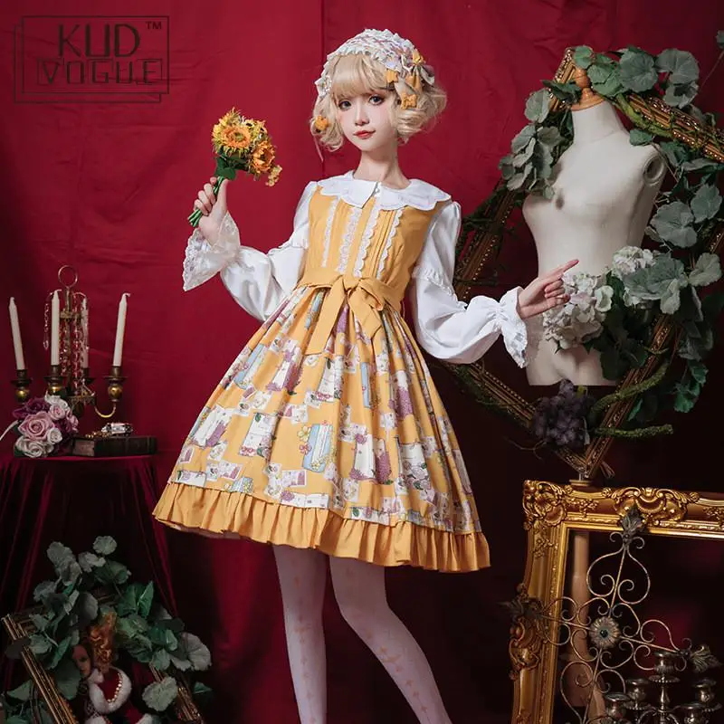 

Gothic Lolita Dress Girl Sweet Victorian Dress Elf Dresses Sleeveless Chiffon Cosplay Costume Kawaii Purple Yellow Party Dress