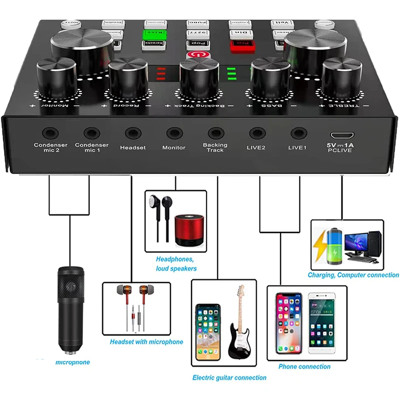 Bm800 Condensor Microfoon Kit Met Audio Mixer Voor Streaming,Voice-Wisselaar Microfoon Voor Live Podcast Apparatuur Bundel, Karaoke