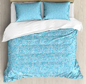 

Mosaic Duvet Cover Set Monochromatic Minimal Triangles Repetition 3 Piece Bedding Set Aqua Ceil Blue