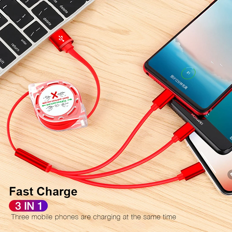 Usb type-c кабель 3 в 1 1 м Выдвижной Usb кабель для зарядки Xioami huawei samsung Redmi Note для iphone XS max