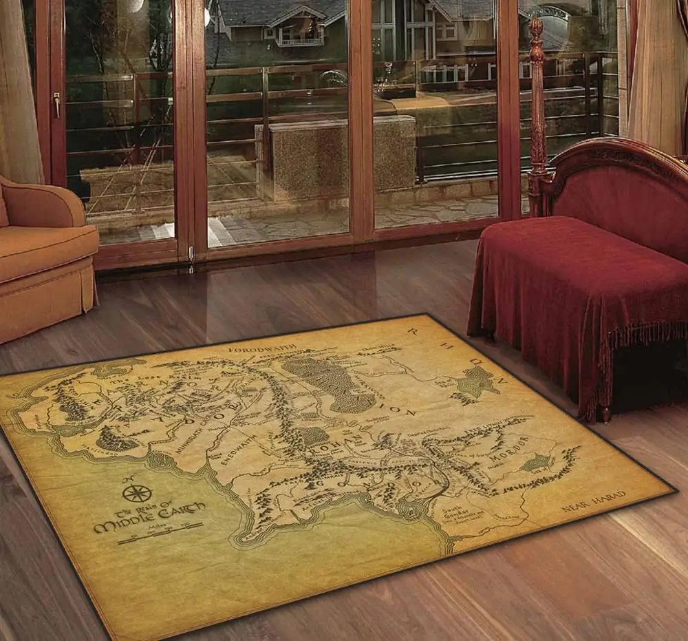 Retro Middle Earth Map Lord Floor Area Rug Carpet Room Doormat Non slip ...