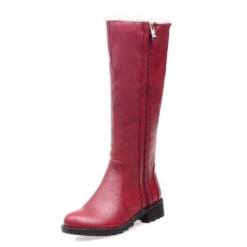 ZALAVOR женские зимние сапоги до колена теплая обувь на меху с круглым носком женская обувь на Плоском Каблуке с замком-молнией зимние сапоги мотоботы в стиле панк размеры 34-39 - Цвет: Красный