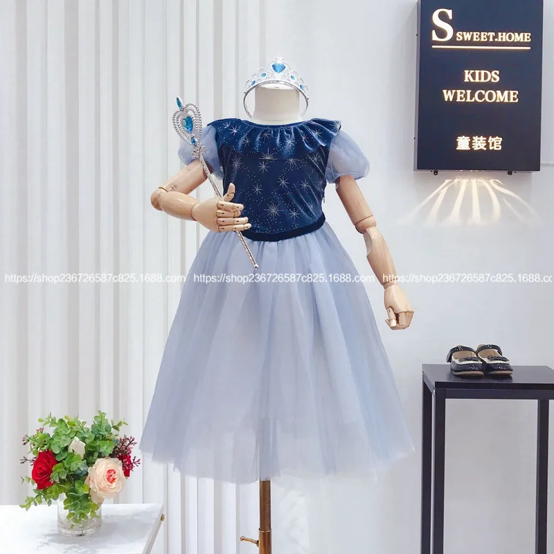 

Girls' Dresses 2020 Summer Fresh Girls Love Dresses Frozen Children's Princess Dresses Send Magic Wand Crown