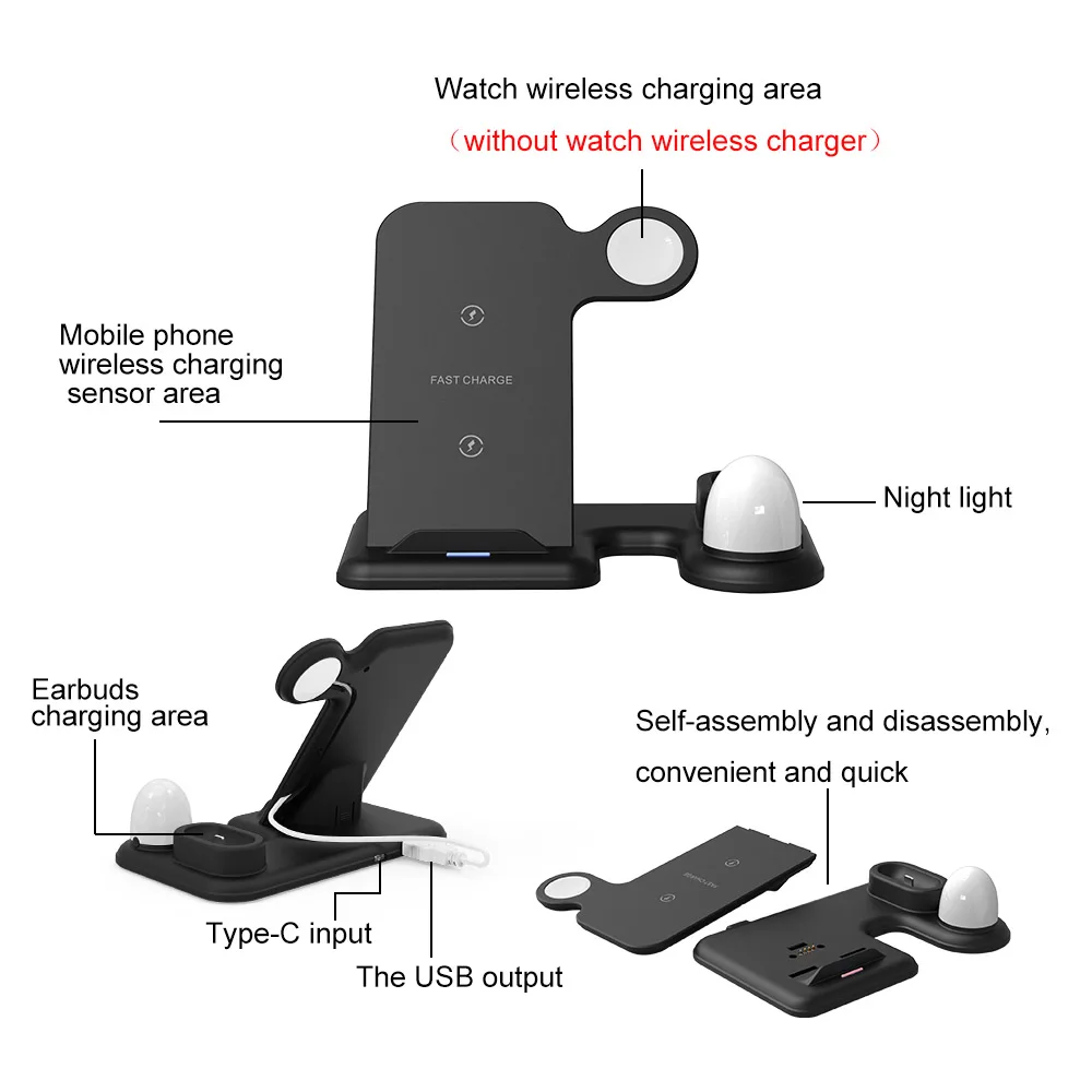 FDGAO Qi 10 Вт Беспроводная зарядная подставка для AirPods Apple Watch Series 3 в 1 быстрая зарядная док-станция для iPhone 11 Pro XS MAX XR